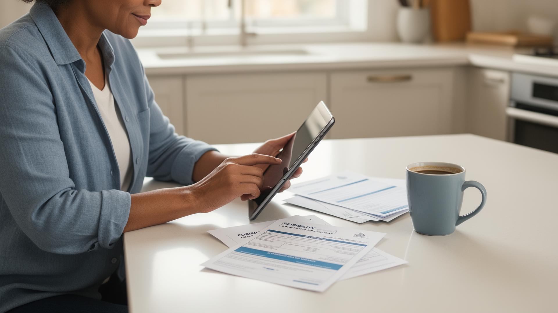 Low-income household checking free tablet benefit eligibility on a tablet